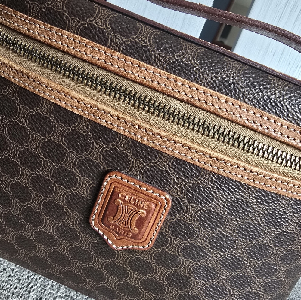 Authentic Celine Brown and Tan Coated Canvas Vanity Handbag - Picture 3 of 15